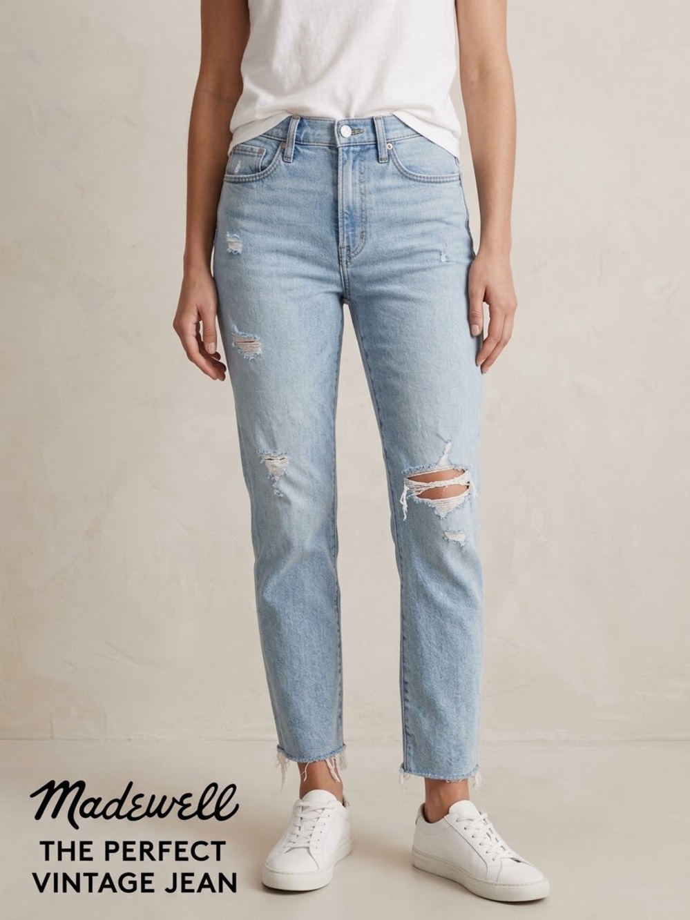 Madewell The Perfect Vintage Jean Straight Leg Distressed Jeans in Blue size 27